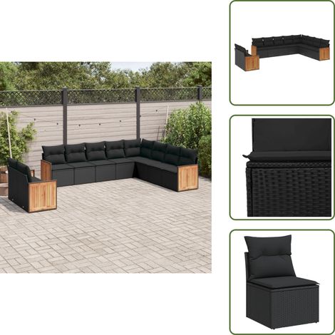 10-tlg. Garten-Sofagarnitur mit Kissen Schwarz Poly Rattan - Gartengestelle - Gartenmöbelset - Lounge Möbel - Rattan Gartenmöbel - Gartenlounge (1/5)