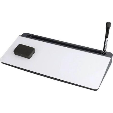 Tableau blanc de bureau en verre avec rangement, support pour clavier mémo en plastique, tableau mémo en verre trempé pour usage domestique ou bureau à domicile. (1/5)
