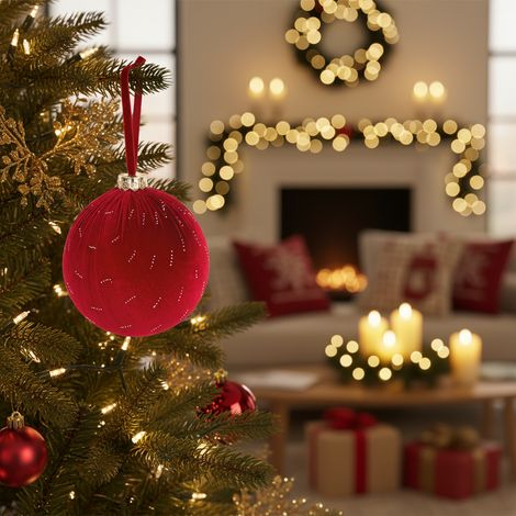 Pallina natalizia in velluto bordeaux con strass per alberi di Natale -30 cm (1/4)