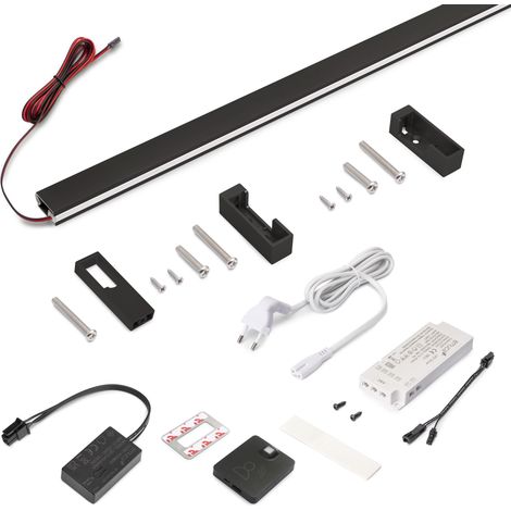 Emuca Kit barra per armadio Luxe, striscia LED 4,5x8 Neonlynx V, sensore di movimento RF Smart e convertitore Smart (24V DC), lunghezza 1.150mm, Luce Bianco calda 2.700K, Tecnoplastica e Alluminio, Ne
