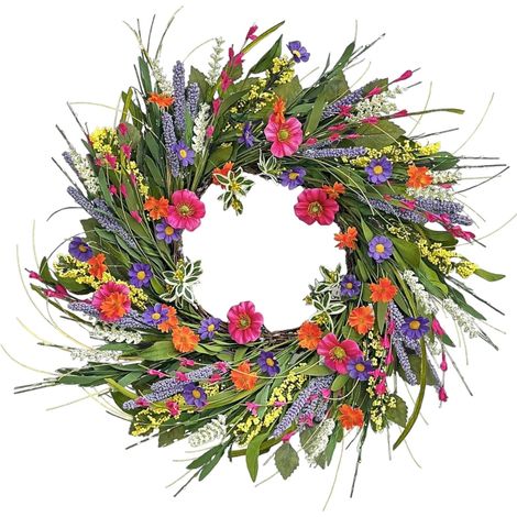 Couronne de printemps de 56 cm pour porte d'entrée, guirlande de fleurs artificielles-AquaForge (1/5)