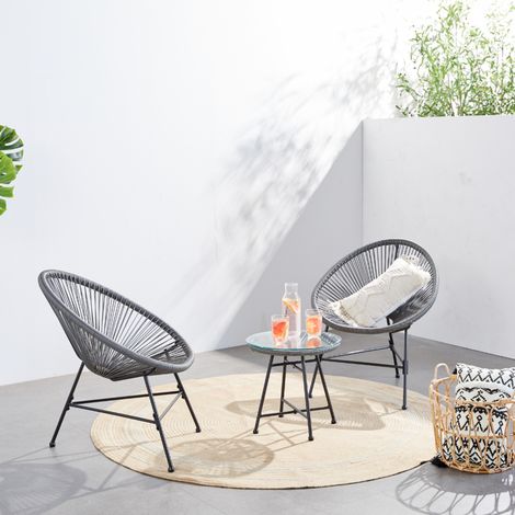 Set di 2 poltrone a forma di uovo + tavolino grigio ACAPULCO (1/4)