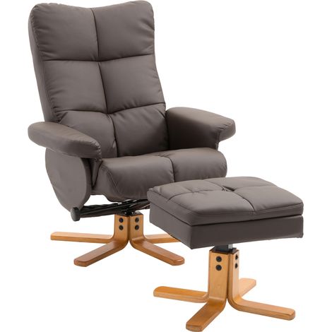 Poltrona relax girevole 360° con poggiapiedi e vano contenitore, legno PU marrone MODENUIT (1/5)