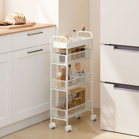 Mueble auxiliar con ruedas 3 cestas metal blanco OKMYHOME (1/4)