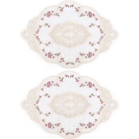 Lot de 2 sets de table ovales vintage en dentelle, napperons brodés de fleurs exquises, dessous de vase, 31 x 43 cm (1/5)