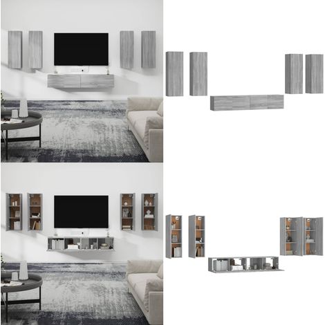 Ensemble de meubles TV 6 pcs Sonoma gris Bois d'ingénierie - Meuble Tv - Meuble Media - Armoire Multimedia - Rangement Tv - Design Moderne - Home & Living (1/5)