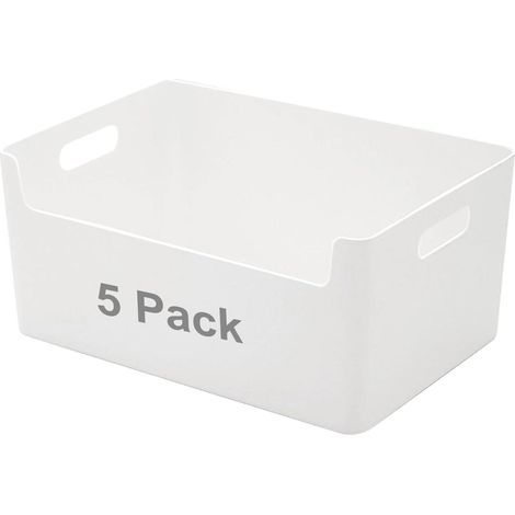 5er Set Aufbewahrungsboxen mit Griffen, niedrige Vorderseite, weiß (1/5)