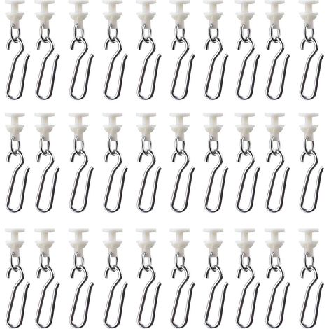 60 Pièces Set de Crochet et Rail pour Rideau - 30 Glisseurs avec 30 Crochets en Métal pour Rail Décoratif de Porte (Beige) (1/5)