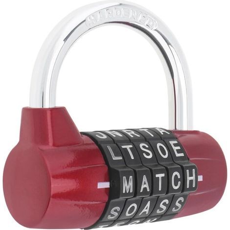 Cadenas à Code, Cadenas à Combinaison de 5 lettres, Cadenas Casier, Manille de 7mm pour les casier de l'école, de gym, les portes, les valises, les cabanes (1, Rouge) (1/5)