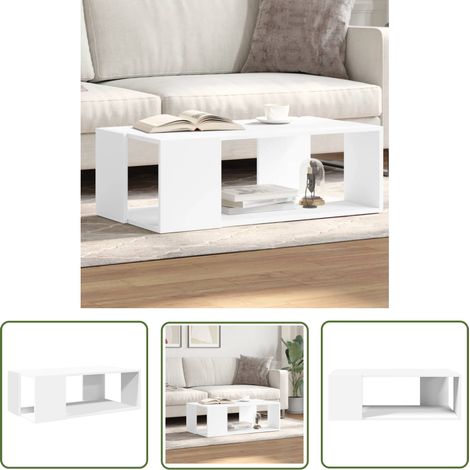The Living Store Table basse blanc 89,5x48x30 cm bois d’ingénierie - Table Basse Blanche - Meuble Salle Séjour - Table D'appoint - Table Design - Mobilier Moderne (1/5)