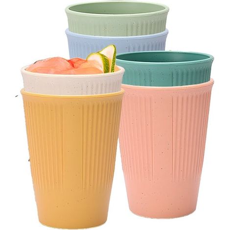 Set di tazze - Tazze riutilizzabili per bevande calde e fredde - Tazze da caffè ecologiche e salutari - Adatte a bambini e adulti - Tazze per tè e latte con cannucce - 6 tazze da viaggio impilabili in (1/5)