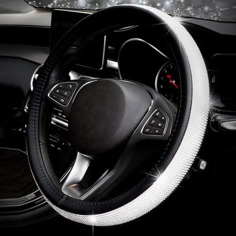 Universel Brillant diamant couverture de volant de voiture 38 CM / 15 '' Plein Bling bling Strass Cuir Couvre volant Auto Intérieur Car Styling Décor Accessoires (black) (1/3)