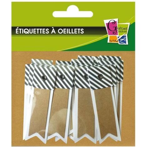 Étiquettes kraft rayées - GRAINE CREATIVE - Fanion - Marron - 20 pièces - 7x2 cm