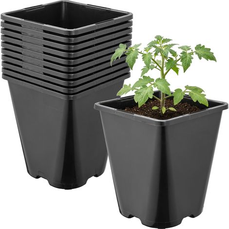 Garronda Pot de Fleur Carré Arrondi Plastique 11 × H 12,5 cm (1L) Lot 10 Godets Semis Pots de Pépinière Drainage Résistants Intempéries pour Culture Plantes Jardin Serre Intérieur Extérieur GD-0200