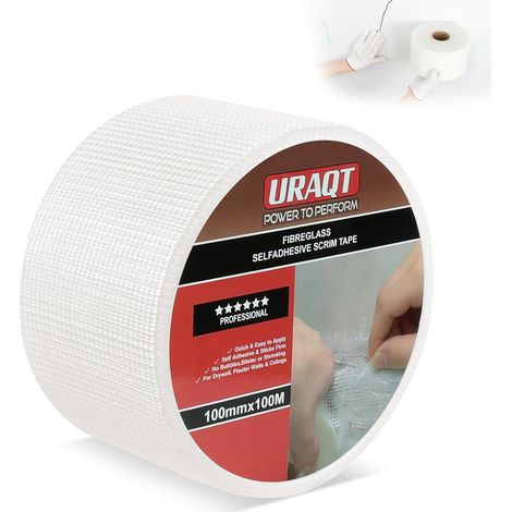 Bande de Maille en Fibre de Verre, 100mm 50m Ruban Tissé en Fibre Verre Auto-Adhésif, Transparente Invisible Anti-fissure pour Joint Fissure Mur Réparation Trous Enduit, Sans Colle ni Enduit (1/5)