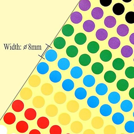 Kuuqa 20 feuilles d'étiquettes autocollantes rondes, 8 mm, 7 couleurs, 2600 points (1/3)