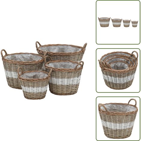Lits surélevés 4 pcs Osier avec doublure en PE - Jardinière En Osier - Pots De Fleurs Extérieurs - Décoration Jardin - Plante Grimpante - Bac De Culture (1/5)