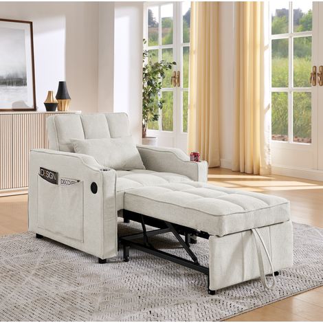 Divano letto singolo 190x85x86 cm in tessuto beige modulare FloraGrace (1/5)