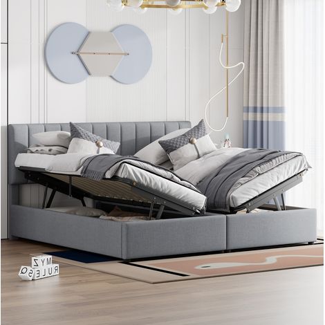 Bett Doppelbett Stauraum 180x200 Polsterbett Grau OKMYHOME (1/5)