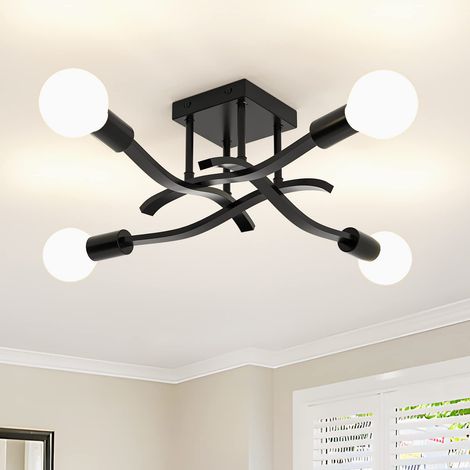 Lustre, plafonnier à 4 têtes, suspension industrielle vintage, luminaire de plafond, noir (ampoule non incluse) (1/5)