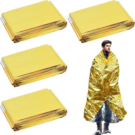 4 Pièces Couverture de Survie Reutilisable,Couvertures Thermique Isolant d'urgence,Couverture Survie pour Randonnée Survie Premiers Secours Marathons Voiture,Robuste Indéchirable Imperméable,Or Argent (1/5)