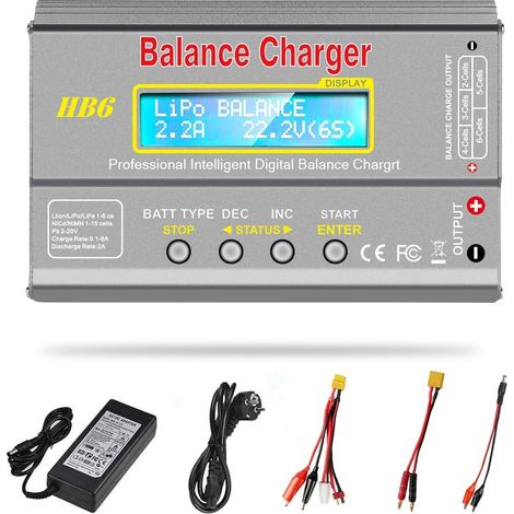80W 6A Balance Charger/Discharger for LiPo/Li-ION/LiFe (1-6S) and NiMH/NiCd (1-15S) Batteries, RC Hobby LED Balance Charger with Power Adapter