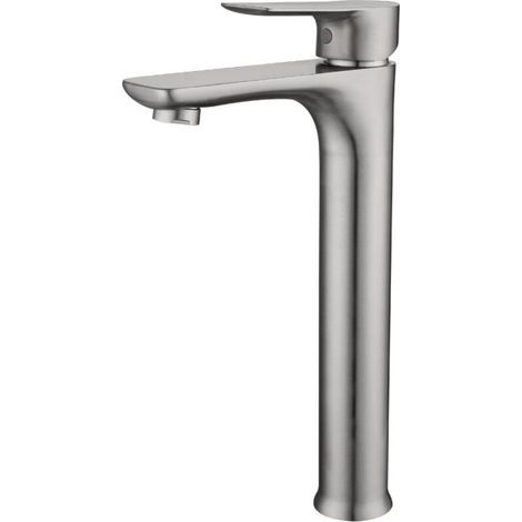 – Robinet mitigeur de lavabo brossé en acier inoxydable – Bec haut pour vasques à poser – Cartouche céramique Sedal – Flexible métal tressé (1/5)