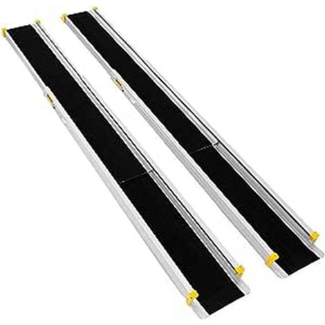 GOPLUS 2 Rampes de Chargement de Voiture Non-glissantes en Aluminium, Rampes de Fauteuil Roulant Portatives Téléscopiques Antidérapante, Longueur Ajustable à 3 Niveaux, Charge 270KG (91,5-152,5x19cm) (1/5)