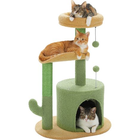 Pawz Road – Arbre à chat cactus 84 cm – Poteau griffoir en sisal – Coussin amovible – Pompon peluche inclus – Pour chats de petite à moyenne taille