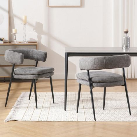 2er Set Esszimmerstühle Chenille Grau, Polsterstühle mit Metallbeinen, modern (1/5)