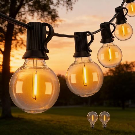 Guirlande Lumineuse Extérieure G40 LED 45m 147.64ft, 75 LED + 2 Ampoules de Rechange, IP44 Étanche Dimmable, Grande Décoration Jardin Événements (1/5)