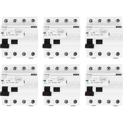 Lot de 6 interrupteurs différentiels tétrapolaires 63A 30mA Type AC – 400V triphasé – Protection des personnes – 4 modules pour tableau électrique – Cilia