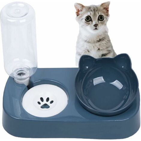 QORVA-Gams surélevées 2 en 1 pour chat, gam automatique pour chat, double gam pour chats et petits chiens, bouteille d'eau de 500 ml pouvant ajouter automatiquement de l'eau
