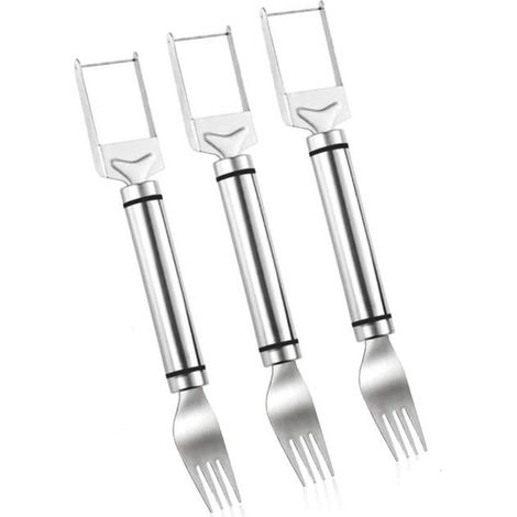 Fourchette à pastèque 2 en 1 - 3 pièces - Trancheuse à pastèque - Trancheuse à melon à double tête - Acier inoxydable - Trancheuse à fruits manuelle - Portable - Pour pastèque, mangue et melon - 23 x (1/5)