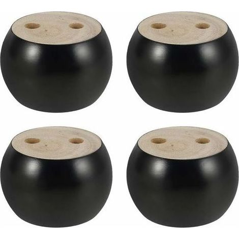 Lntyq Lot de 4 Pieds de Meubles en Bois Rond hauteu 5cm, pour canapé, Lit, Fauteuil, Armoire, avec vis et Ruban (Noir) (1/5)