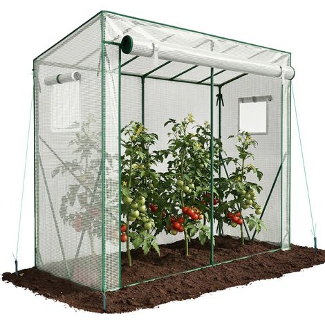 VOUNOT Garden Greenhouse w/Roll-Up Door, 135g/m² PE Cover, 200x77x170cm, White