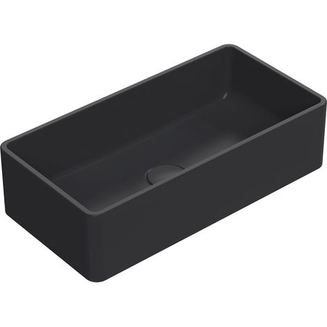 Rectangular Matt Ceramic Countertop Vessel Without Overflow - 465mm - Matt Black