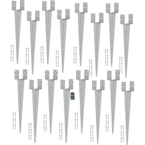 KOTARBAU® 16 Pièces Support de Poteau Réglable - 0-160 mm - Acier Galvanisé - 70 cm - Argent - Support Poteau a Enfoncer - Ancrage Balancoire - Ancre a Enfoncer - pour Poteaux Bois (1/5)
