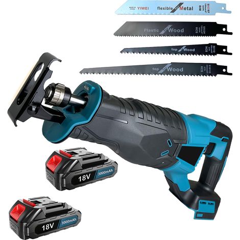 Scie alternative sans fil, moteur sans balais à vitesse variable 3500 tr/min, 4 lames de scie, 2 batteries 3,0 Ah, éclairage LED, changement de lame sans outil, portable pour la découpe du bois et du (1/5)
