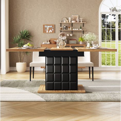 Mesa de comedor extensible 110-140x80x75 cm negro y natural en MDF con almacenamiento (1/5)