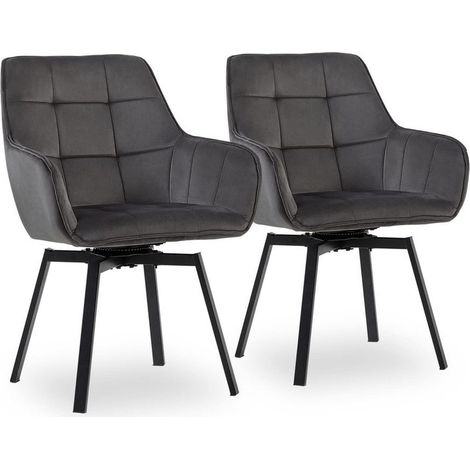 Dining Chair 2X Velvet Padded Seat 360°Swivel Armchair with Backrest and Metal Legs, Grey (1/4)