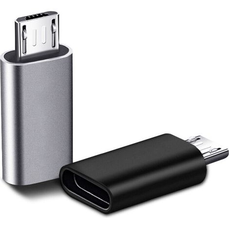 2 Pièces USB C Adaptateur, Micro USB vers USB C, Adaptateur USB C vers Micro USB Connecteur, Adaptateur Type C Fem Micro USB Male Connecteur pour PC, Galaxy, Mate, etc (Noir, une pièce en argent)