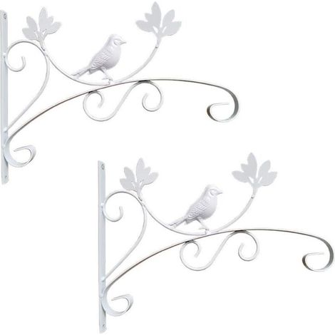 2 Pcs White Bird Shape Plant Hanger Hook Metal Hanging Basket Brackets for Garden Balcony