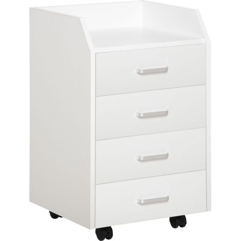Mobile contenitore da scrivania con 4 cassetti scorrevoli, realizzato in MDF e truciolato, dimensioni: 40L x 36W x 65H cm, bianco