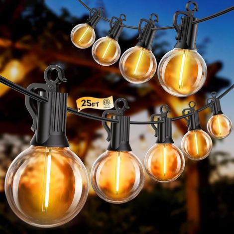 30 m lange Lichterkette für den Außenbereich, 50 + 2 G40 LED-Lampen, IP44 wasserdicht, ideal für Terrassen und Partys, Helligkeit per Fernbedienung einstellbar. (1/5)