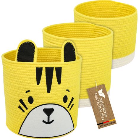 HMF Aufbewahrungskorb mit versteckten Griffen, 3er Set, Korb für Kinderzimmer aus Baumwolle, Tiger, Groß, Mittel, Klein (1/5)