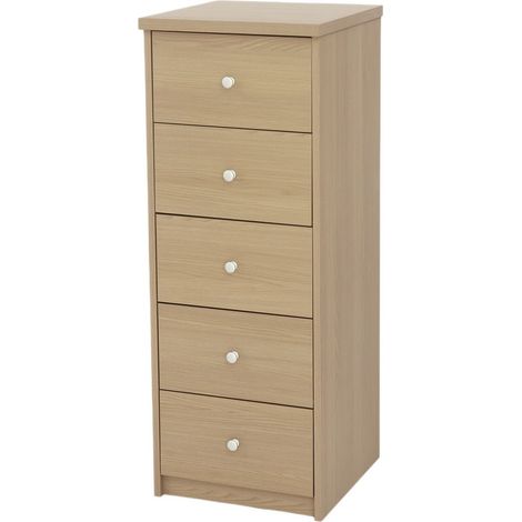 5 Drawer Narrow Chest of Drawers - Metal - L41.5 x W40.8 x H107.3 cm - Smoke Oak Effect - Flat Packed