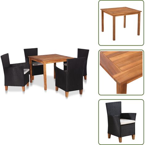 The Living Store Set da Pranzo da Giardino 5 pz in Polyrattan Nero e Marrone - Tavolo da giardino