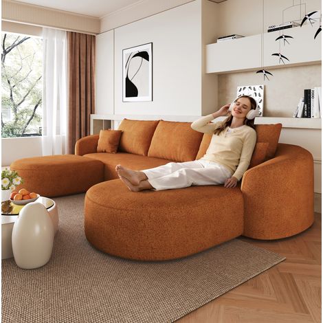 Canapé d'angle en U 266x168x85 cm en tissu chenille orange, sans montage pour salon – MEUBLIV (1/5)