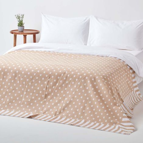 HOMESCAPES Cotton Stars and Stripes Decorative Beige Sofa Throw (1/5)